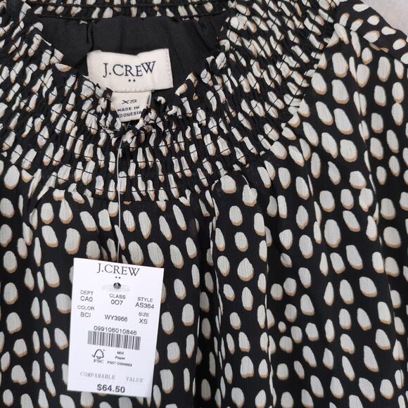 NWT J Crew Women's XS Sheer Smocked Neck Puff Sleeve Spotted Blouse Top Preppy - Picture 2 of 6